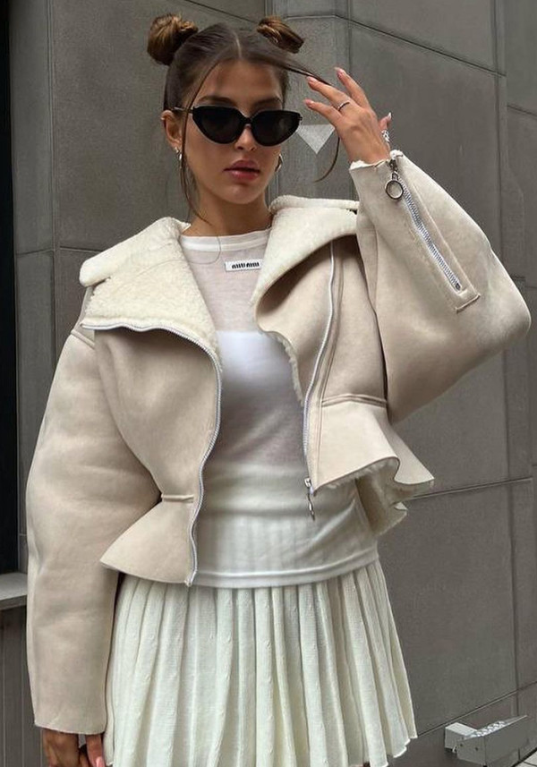 Autumn Winter Turndown Collar Fashion Women's Long-Sleeved Solid Color Jacket