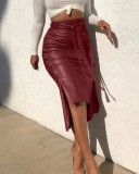 Women's Slit Slim Midi Pu Leather Skirt