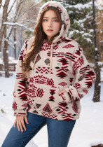 Autumn Winter Plus Size Hooded Top Women's Pocket Fluffy Hoodies