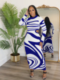 Women's Winter Sexy Slim Contrast Color Fashionable Round Neck Open Waist Slim Dress