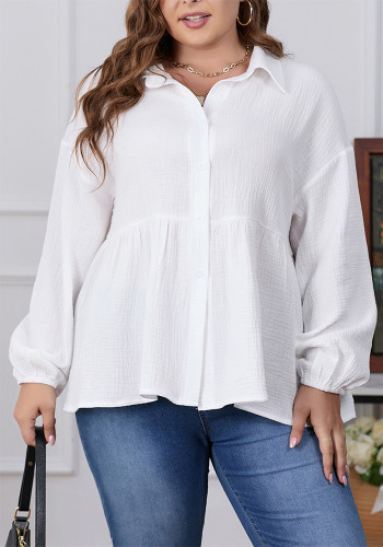 Plus Size Women's Tops Solid Color Fashion Career Long-Sleeved Shirt