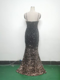 Gradient Sequins Sexy Strap Evening Dress