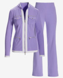 Women Long Sleeve Casual Color Block Top and Pant Two Piece Set