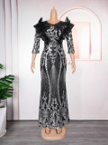 Plus Size African Women Christmas Halloween Party Evening Dress Sequins