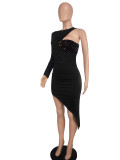 Women's Sexy Slim One-Shoulder Single Sleeve Irregular Dress