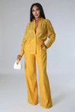 Women's Fashion Casual Autumn Winter Solid Color Long Sleeve Lace Shirt Pants Two Piece Set