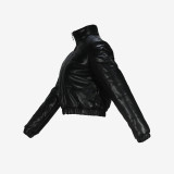 Women's High Collar Zipper Solid Color Long Sleeve Short Cotton-Padded Coat