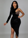 Women's Sexy Slim One-Shoulder Single Sleeve Irregular Dress