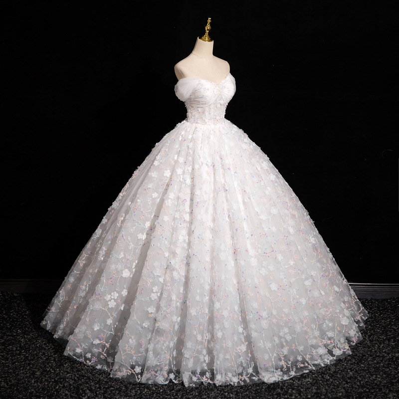 White Off Shoulder Tutu Wedding Gown Long Evening Dress(Processing time need 3-6 days)