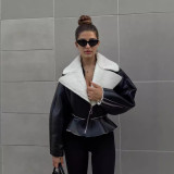 Autumn Winter Turndown Collar Fashion Women's Long-Sleeved Solid Color Jacket