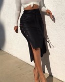 Women's Slit Slim Midi Pu Leather Skirt