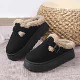 Fashionable Autumn Winter Thick-Soled Fleece Buckle Cotton Slippers Casual Plus Size Women's Shoes