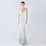 Gradient Sequins Sexy Strap Evening Dress