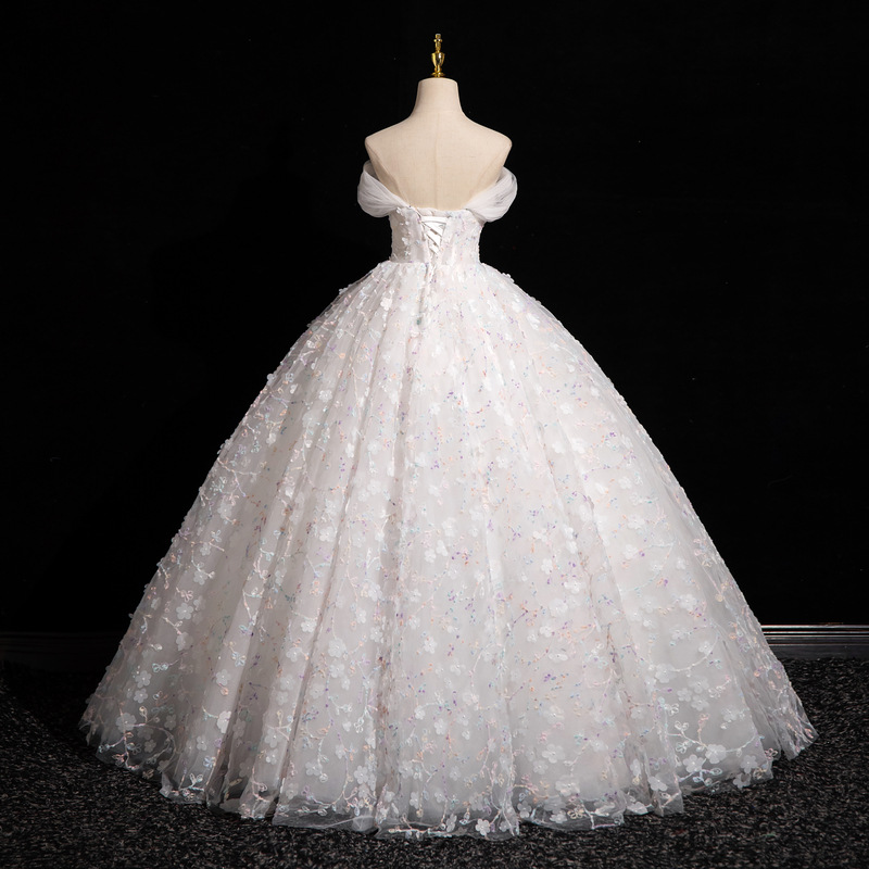 White Off Shoulder Tutu Wedding Gown Long Evening Dress(Processing time need 3-6 days)