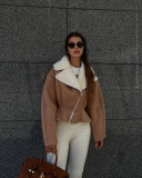 Autumn Winter Turndown Collar Fashion Women's Long-Sleeved Solid Color Jacket