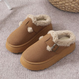 Fashionable Autumn Winter Thick-Soled Fleece Buckle Cotton Slippers Casual Plus Size Women's Shoes