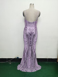 Fishbone Slim Waist Sexy Rhinestone Chain Strap Evening Dress