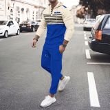 Men's Casual Set Outdoor Hooded Striped Long Sleeve Hoodies Pants Set