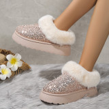 Autumn Winter Women's Thick-Soled Sequined Fleece Snow Boots