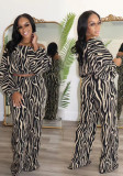 Autumn Women's Clothing Slash Shoulder Printed Two-Piece Pants Set