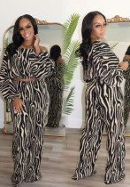 Autumn Women's Clothing Slash Shoulder Printed Two-Piece Pants Set Autumn Women's Clothing Slash Shoulder Printed Two-Piece Pants Set