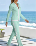Women Long Sleeve Casual Color Block Top and Pant Two Piece Set