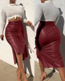 Women's Slit Slim Midi Pu Leather Skirt