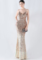 Gradient Sequins Sexy Strap Evening Dress