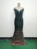 Gradient Sequins Sexy Strap Evening Dress