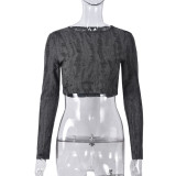 Halloween Trend Ripped Long Sleeve Crop Slim Short Autumn Top