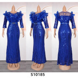 Plus Size African Women Christmas Halloween Party Evening Dress Sequins