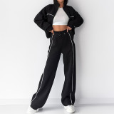 Women Fall Casual Zipper Top and Pant Two Piece Set