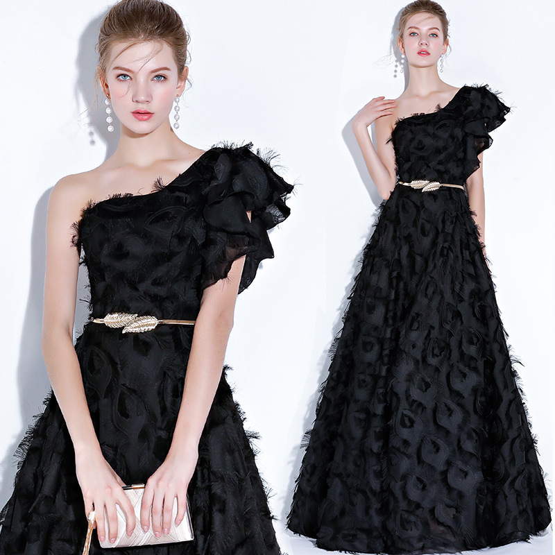 Black Slash Shoulder Evening Dress Formal Party Elegant Long Dress(Processing time need 3-6 days)