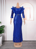 Plus Size African Women Christmas Halloween Party Evening Dress Sequins