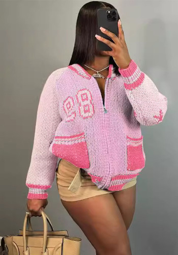 Women's Letter Baseball Sweater Women's Loose Cardigan Casual Long Sleeve Top