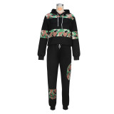 Spring Autumn Winter Fashion Women's Camouflage Patchwork Casual Hoodies Trousers Two-Piece Set