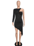 Women's Sexy Slim One-Shoulder Single Sleeve Irregular Dress