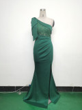 Beaded Lace Luxury Satin Evening Dress