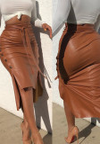 Women's Slit Slim Midi Pu Leather Skirt