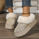 Autumn Winter Women's Thick-Soled Sequined Fleece Snow Boots