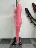 Solid Color V-Neck Slim Waist Long-Sleeved Pants Set