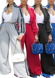 Women's Autumn Winter Sports Striped Jacket Loose Pants Two-Piece Set