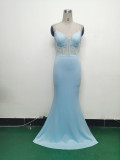 Gradient Sequins High Slit Slash Shoulder Sexy Evening Dress