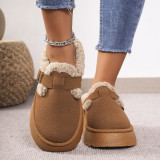 Fashionable Autumn Winter Thick-Soled Fleece Buckle Cotton Slippers Casual Plus Size Women's Shoes