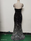 Gradient Sequins Sexy Strap Evening Dress
