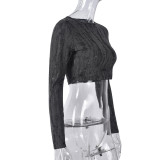 Halloween Trend Ripped Long Sleeve Crop Slim Short Autumn Top