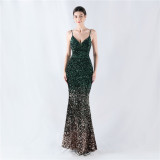 Gradient Sequins Sexy Strap Evening Dress