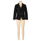 Women's Autumn Winter Solid Color Long Sleeve Pockets Blazer Jacket