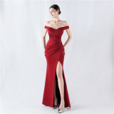 Women Off Shoulder split fishtail evening dress