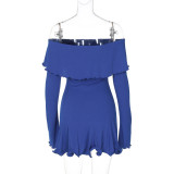 Women Autumn and Winter Style Ruffle Bodycon Off Shoulder Long Sleeve Dress